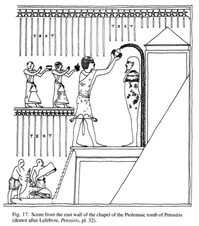 Схема барельефа из гробницы Петосириса